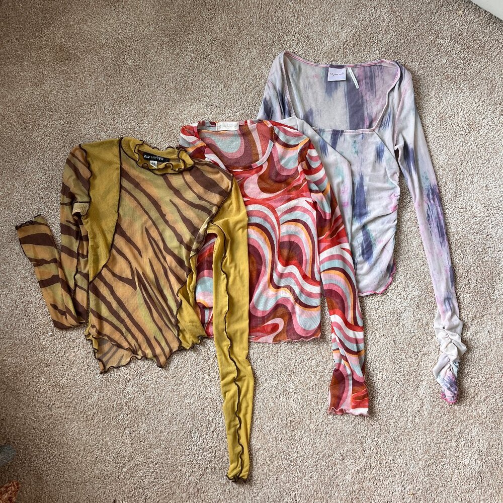 Y2K Sheer Mesh Top Bundle – Mixed Sizes XS M (Lots of Stretch)
